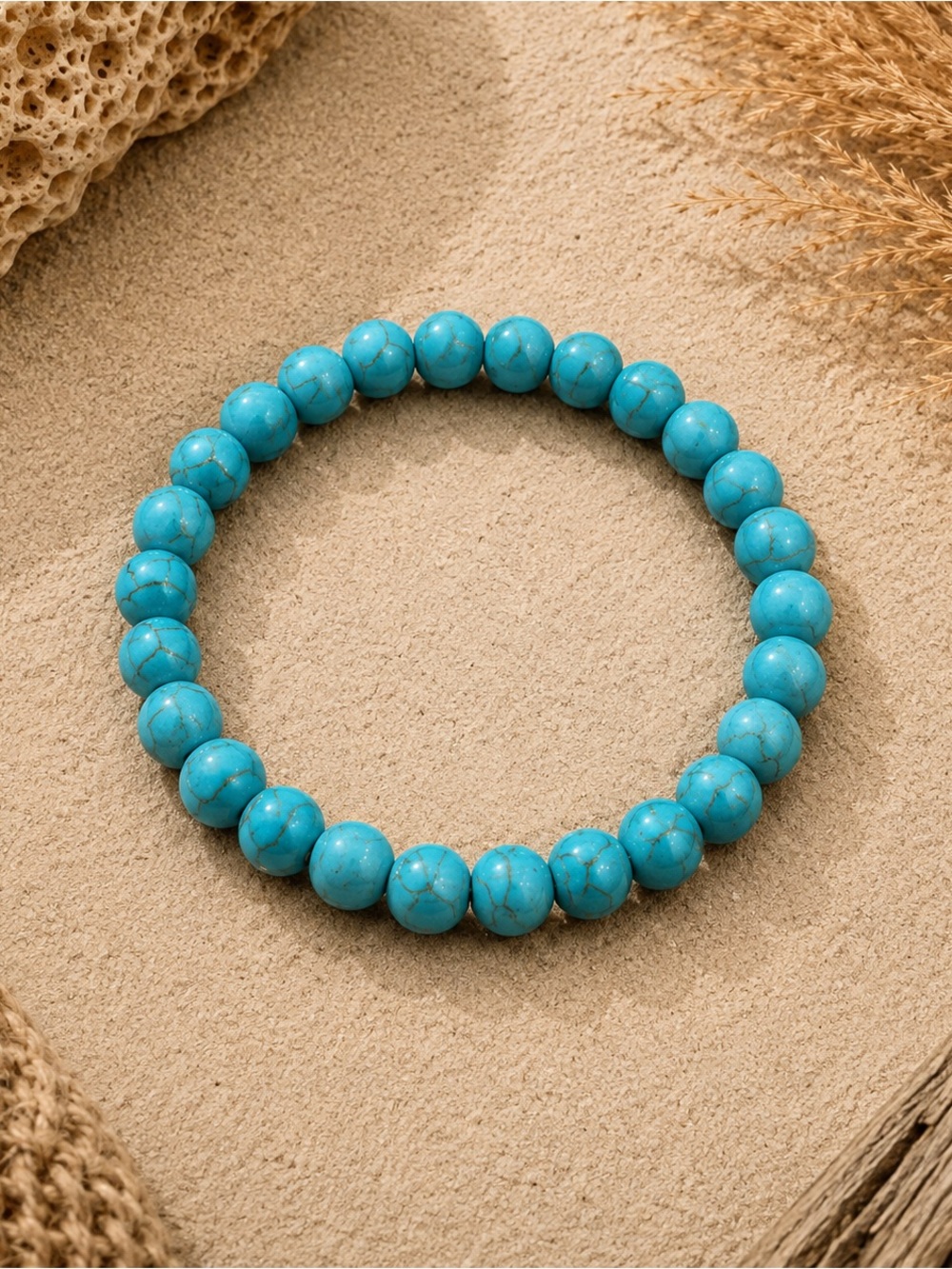 Bali Artisan Turquoise Look Beaded Buddha Stretch Bracelet